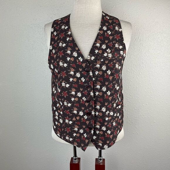 New York Style Brown Floral Button Down Vest Size S EUC - Picture 1 of 5